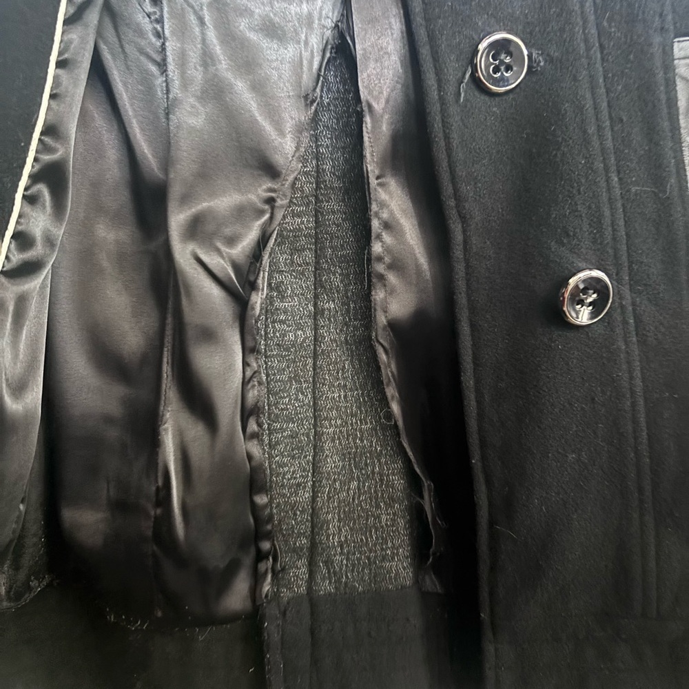 Mackage Black Wool Pea Coat with Leather-Trim Pockets - Picture 4 of 11